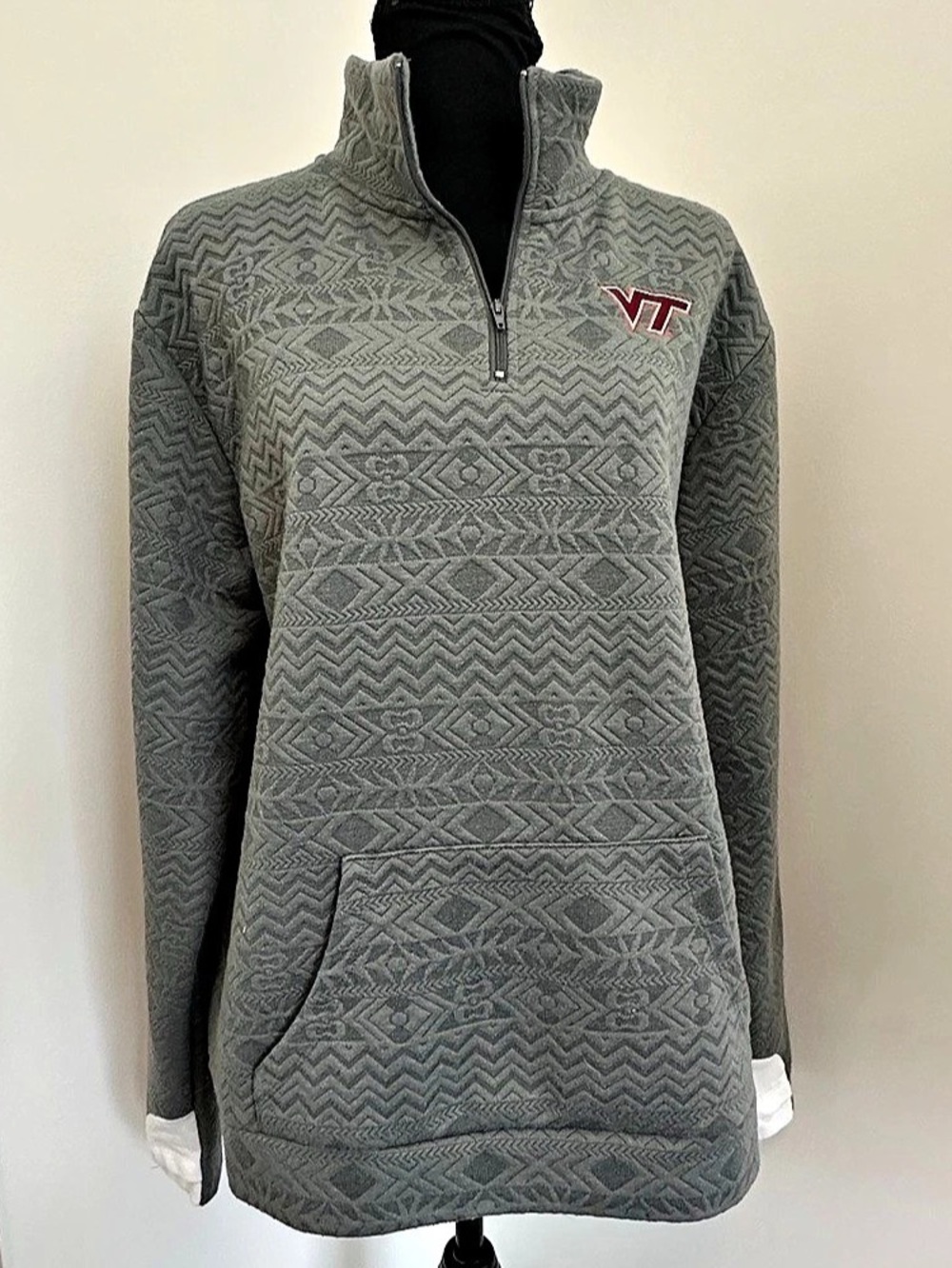 GameDay Couture Virginia Tech VT Gray Aztec 1/4 Zip Pullover XL